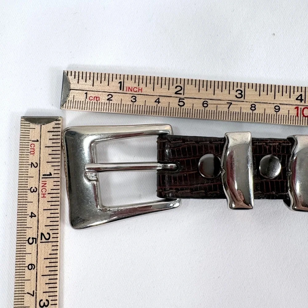 Torino Belt Brown Genuine Lizard Skin Silver Tone Hardware Western 5127 Size 36